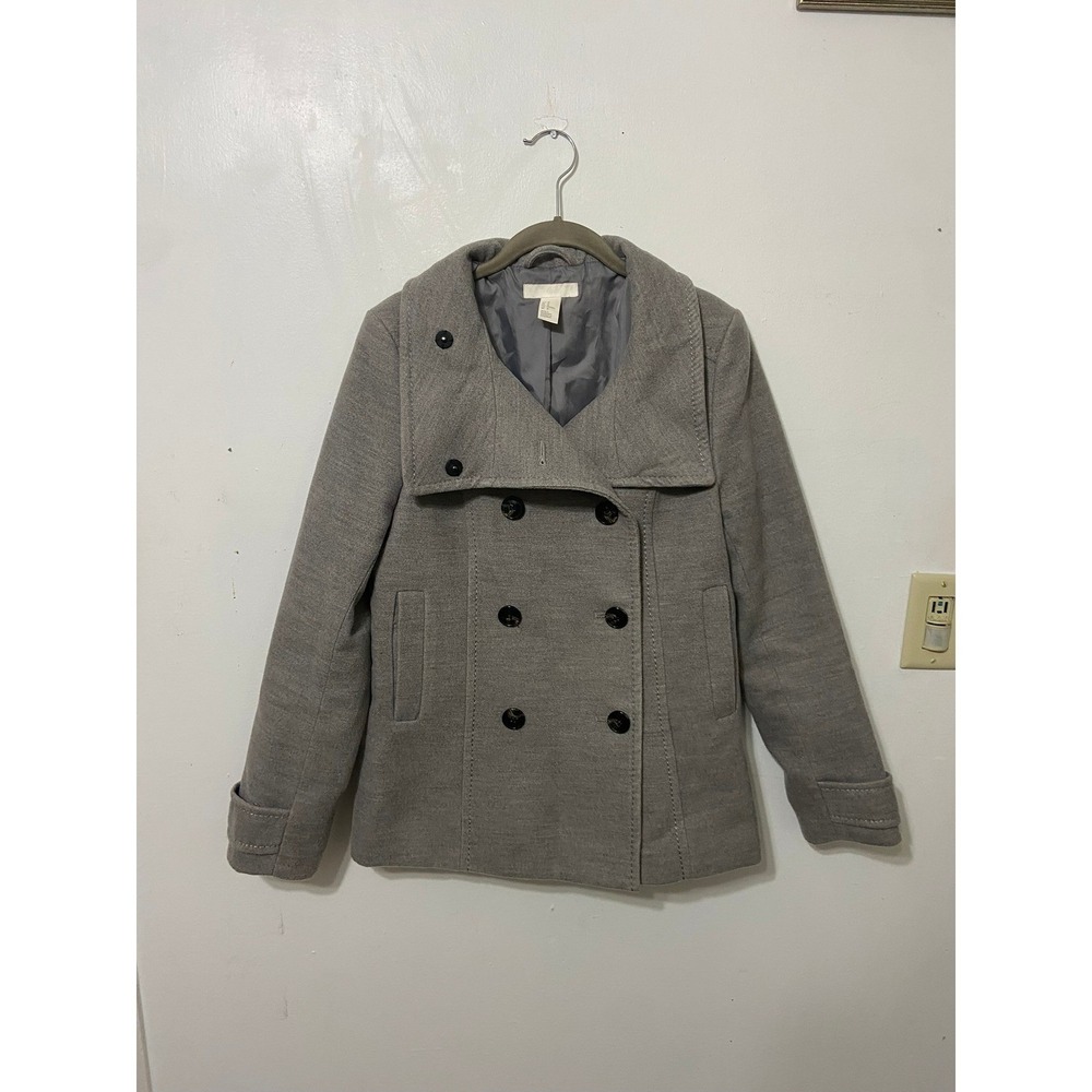 H&M Women's Gray Double Breasted Peacoat Jacket Size 10 Classic Tailored Fit